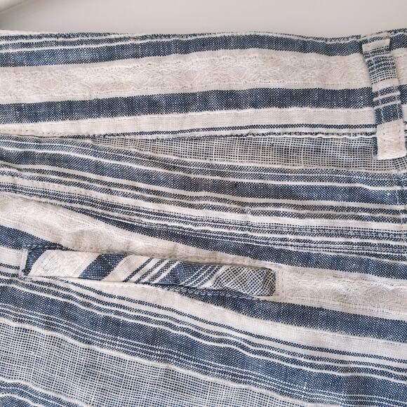 Artisan NY Womens 10 100% Linen Shorts Blue Stripe Lace Coastal Beachy Vacation - Picture 6 of 12